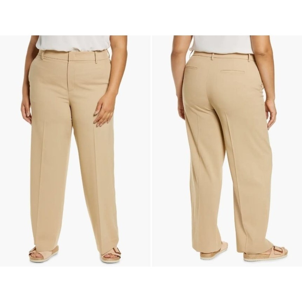 NEW Vince‎ Womens Plus 20 Tan Wool Blend Trousers High Rise Pockets Dress Pants